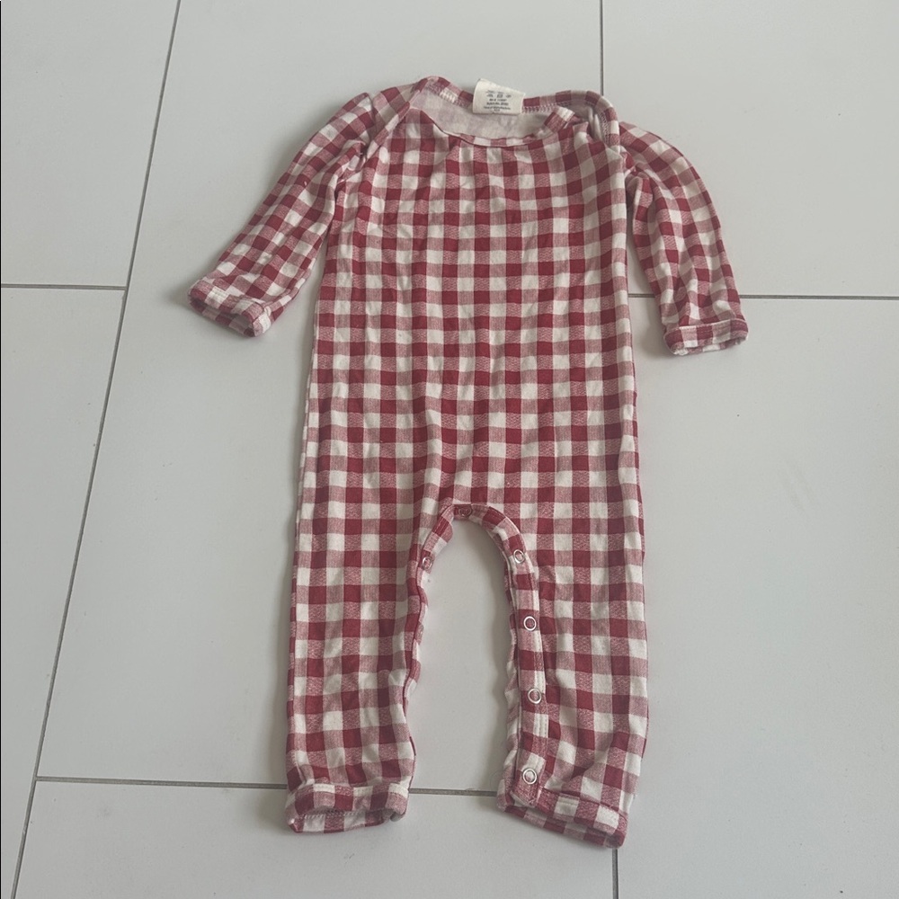 spearmint love red gingham romper 3/6m holiday bamboo